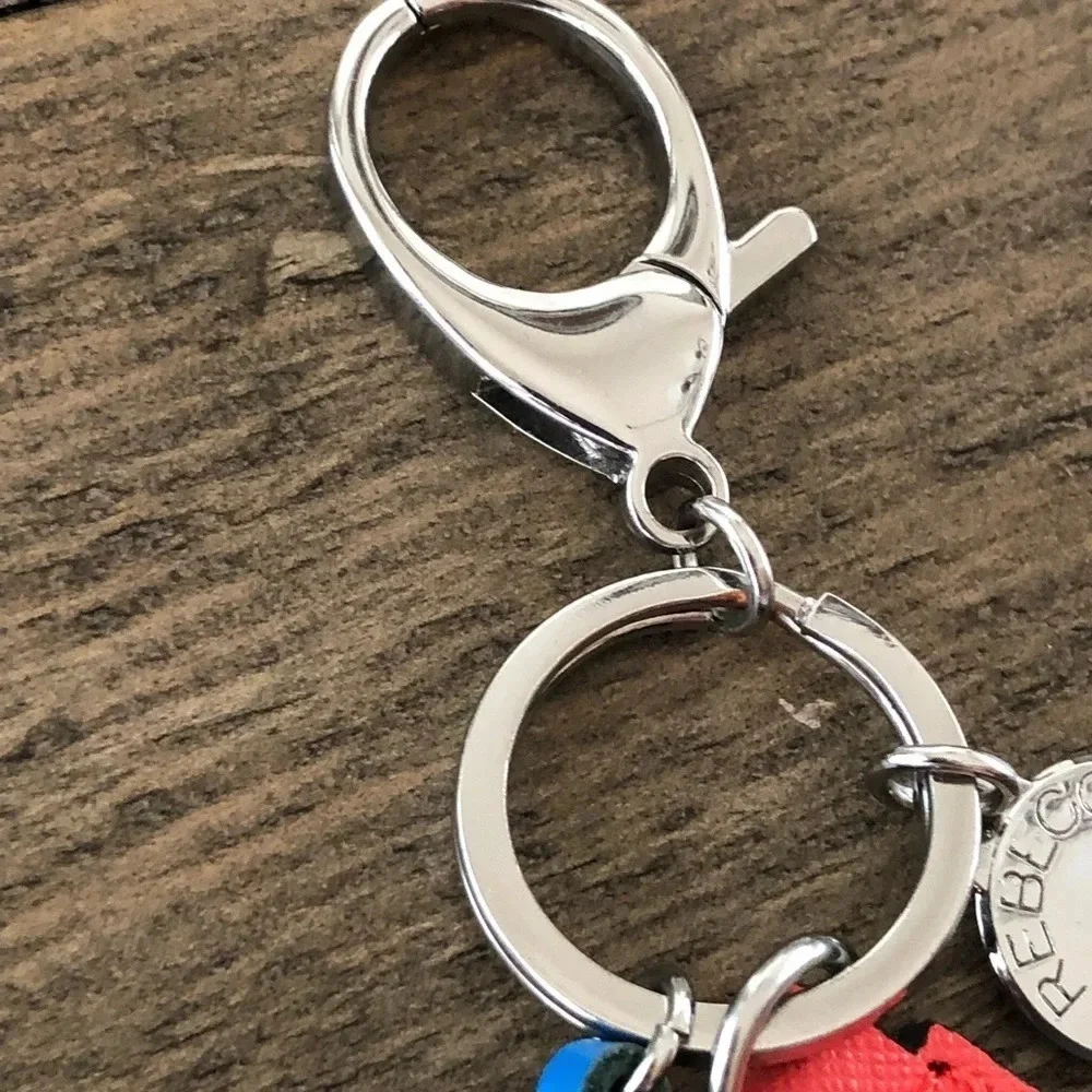 Rebecca Minkoff Silver Tone Leather Initial L Tassel Keychain Key Fob Purse Blue